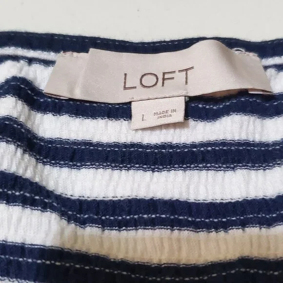 Loft Navy Striped Sleeveless Top with tie bottom - Picture 3 of 5